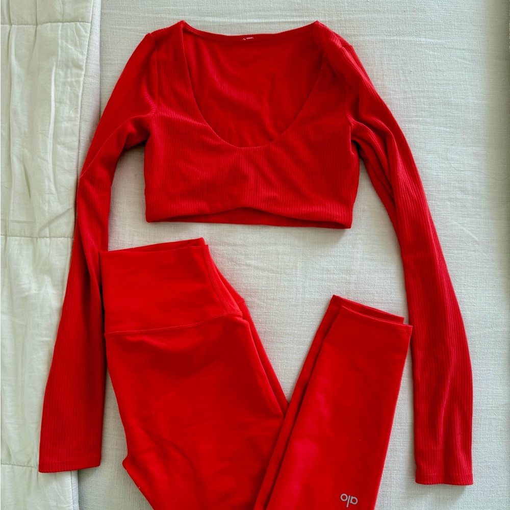 ALO Yoga Red Leggings and Top Set